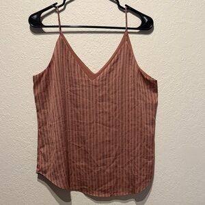 Express Striped V-Neck Camisole - Rust Pink Black Blouse Top Casual Chic Summer